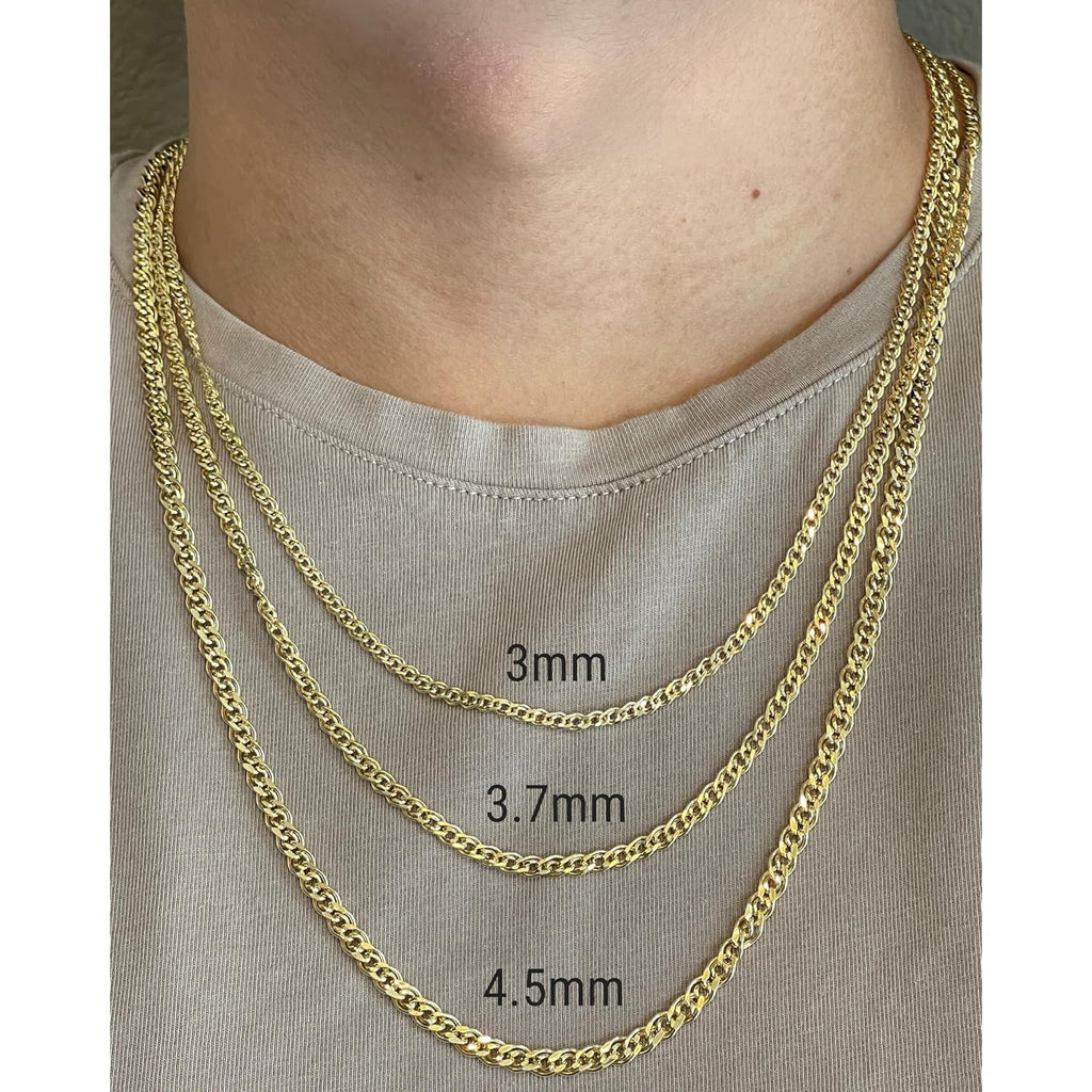 JEWELHEART 14K Gold Double Cuban Link Chain Necklace - Diamond Cut 14K Yellow Gold Chain for Men - Real Gold Chain for Women with Lobster Clasp 3mm to 4.5mm 16" 18" 20" 22" 24"