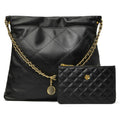 Doris&Jacky Quilted Leather Tote Bag For Women, Soft Lambskin Designer Shoulder Hobo Chain Purse With 1 Small Clutch