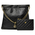 Doris&Jacky Quilted Leather Tote Bag For Women, Soft Lambskin Designer Shoulder Hobo Chain Purse With 1 Small Clutch