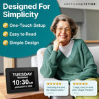 Large Digital Clock For Seniors, Black, 8 Inch, With Day & Date, Customizable Alarms, Auto-Dimming, Multi-Language Support, Battery Backup, Easy Setup, And Gift Option