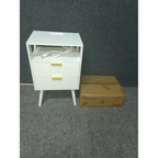White Nightstand With Charging Station And Led Lights,Modern Bedside Table With 2 Storage Drawer And Open Wood Shelf, For Bedroom And Small Spaces,Night Stand With Solid Wood Legs,White