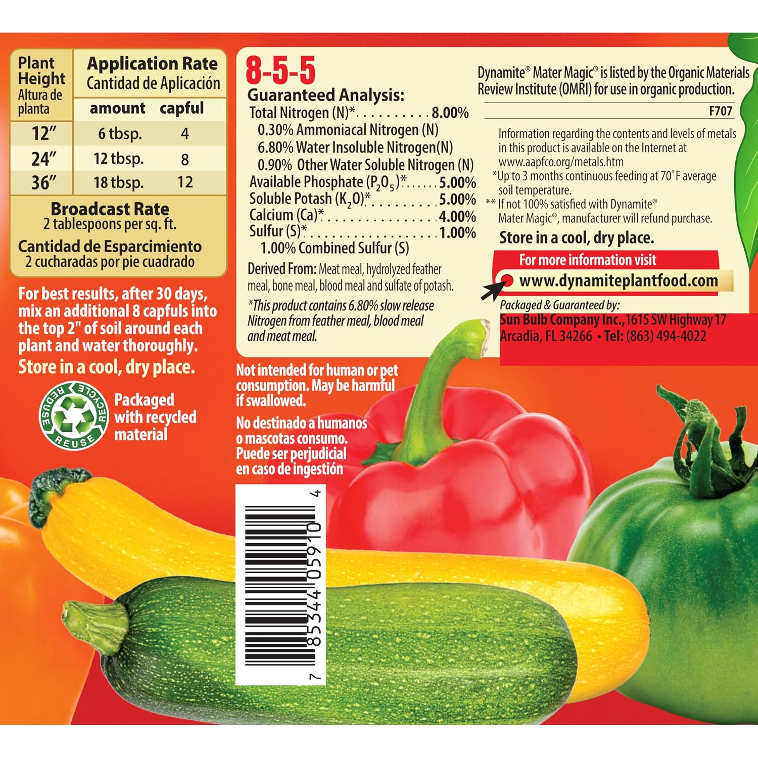 Dynamite Mater Magic - Organic Tomato Fertilizer For Bigger, Juicier Tomatoes And Vegetables, Omri Listed, Nitrogen And Calcium-Rich Plant Food - .675 Pound Container With Shaker Lid