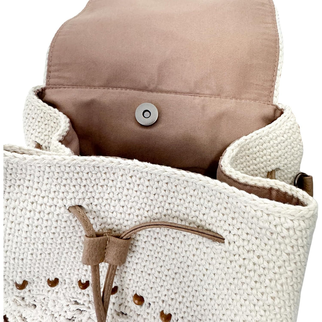 Eiyye Handmade Crochet Backpack For Women Premium Cotton Rope Boho Rucksack With Adjustable Straps Lightweight Woven Shoulder Backpack For Travel Beach & Everyday Casual