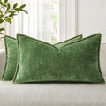 Decoruhome Fall Chenille Soft Cozy Throw Pillow Covers 12X20 Set Of 2, Modern Farmhouse Boho Velvet Decorative Pillow Cases With Stitched Edge For Couch Sofa Bed Home Decor, Forest Green