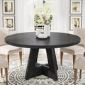 Tribesigns 47 Inch Round Dining Table Wood Kitchen Table For Dining Room, 47" Dinner Room Tables For 4-6, Farmhouse Accent Furniture With Wooden Tabletop And Cross Base, Black