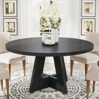 Tribesigns 47 Inch Round Dining Table Wood Kitchen Table For Dining Room, 47" Dinner Room Tables For 4-6, Farmhouse Accent Furniture With Wooden Tabletop And Cross Base, Black