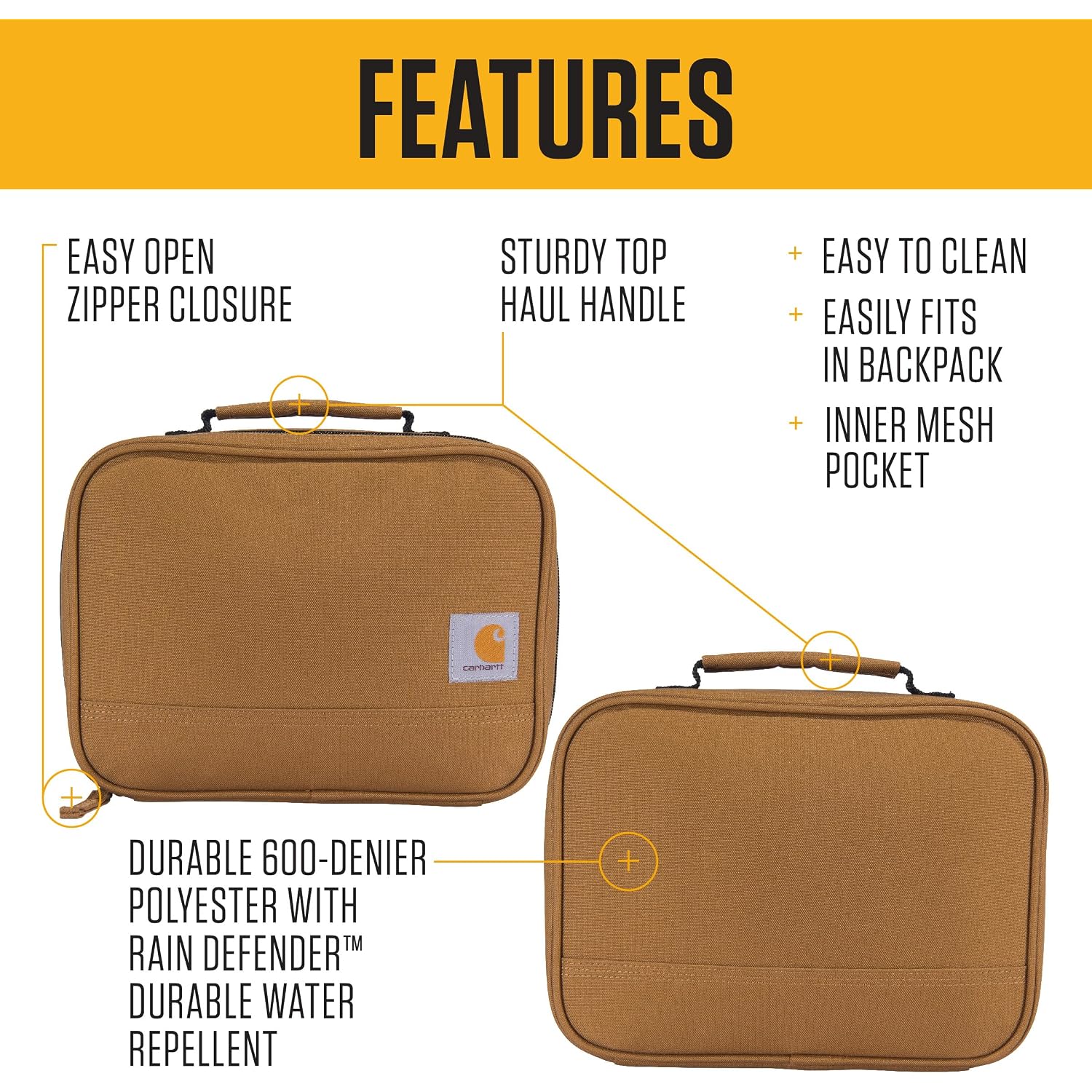 Carhartt Insulated Lunch Cooler For Men And Women, Fully Insulated Lunch Pale For Everyday Use, 4 Can (Black)