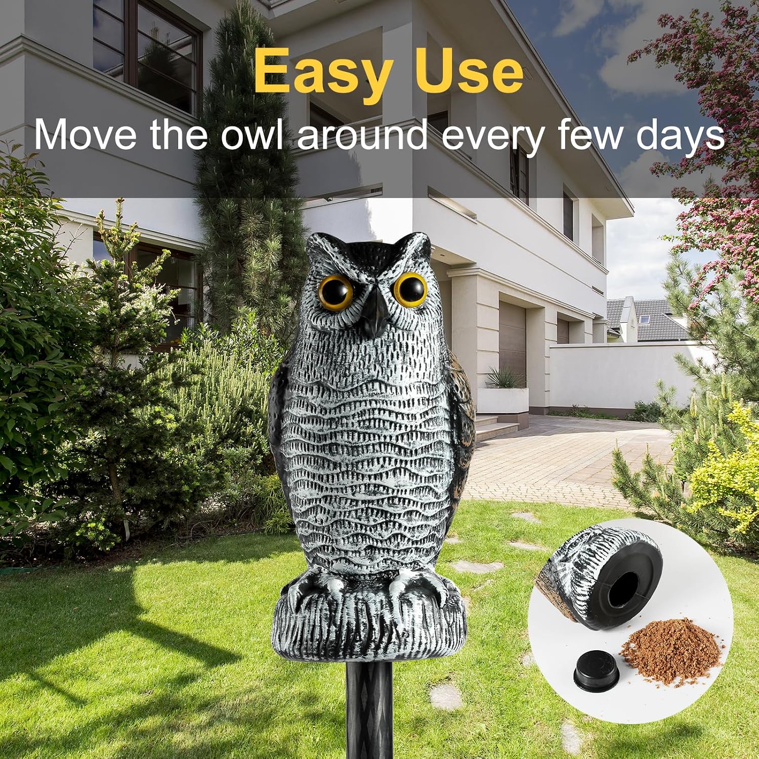 Offo Fake Owls, Plastic Owl Statue To Decorate The Garden, Porch Pool Patio Yard, Halloween Decorations For Outdoor Garden, 8.3-Inch Height, Brown And White