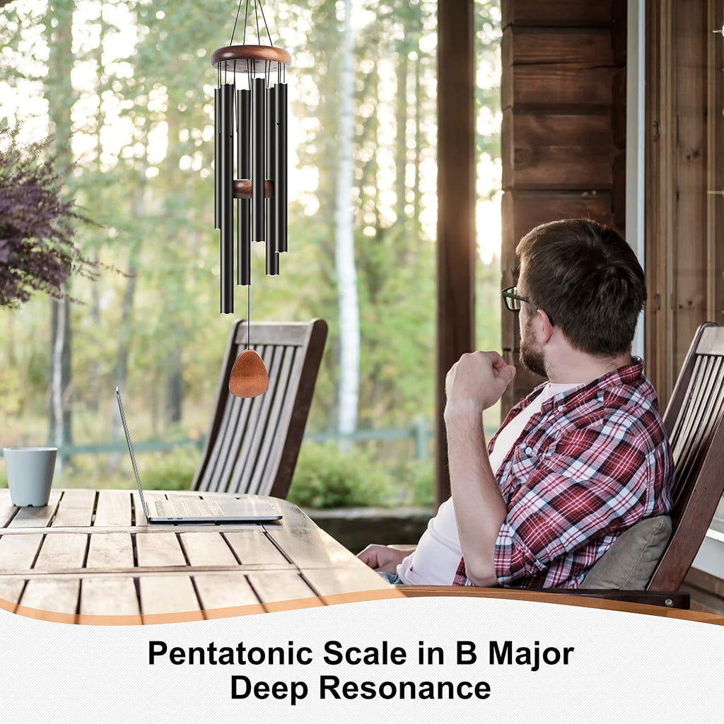Large Aluminium Wind Chimes 37" To Create A Zen Atmosphere Suitable For Outdoor, Garden, Patio Decoration. Classic Black Wind Chime With Wind Catcher Suitable As A Gift For Mom Neighbor Unisex