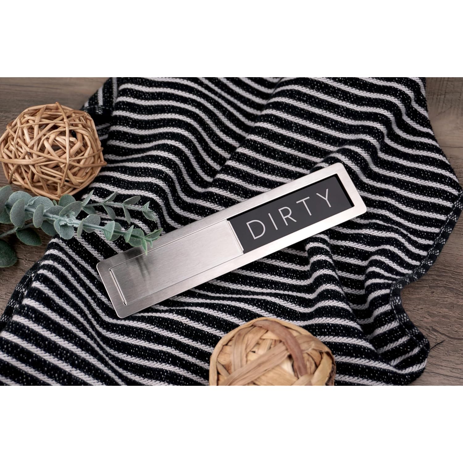Stainless Steel Dishwasher Magnet Clean Dirty Sign - Premium Magnetic Signs That Say Clean/Dirty - Optional Sticker Adhesive For Non-Metal Surface Dish Washers - Black & White Minimalistic Style