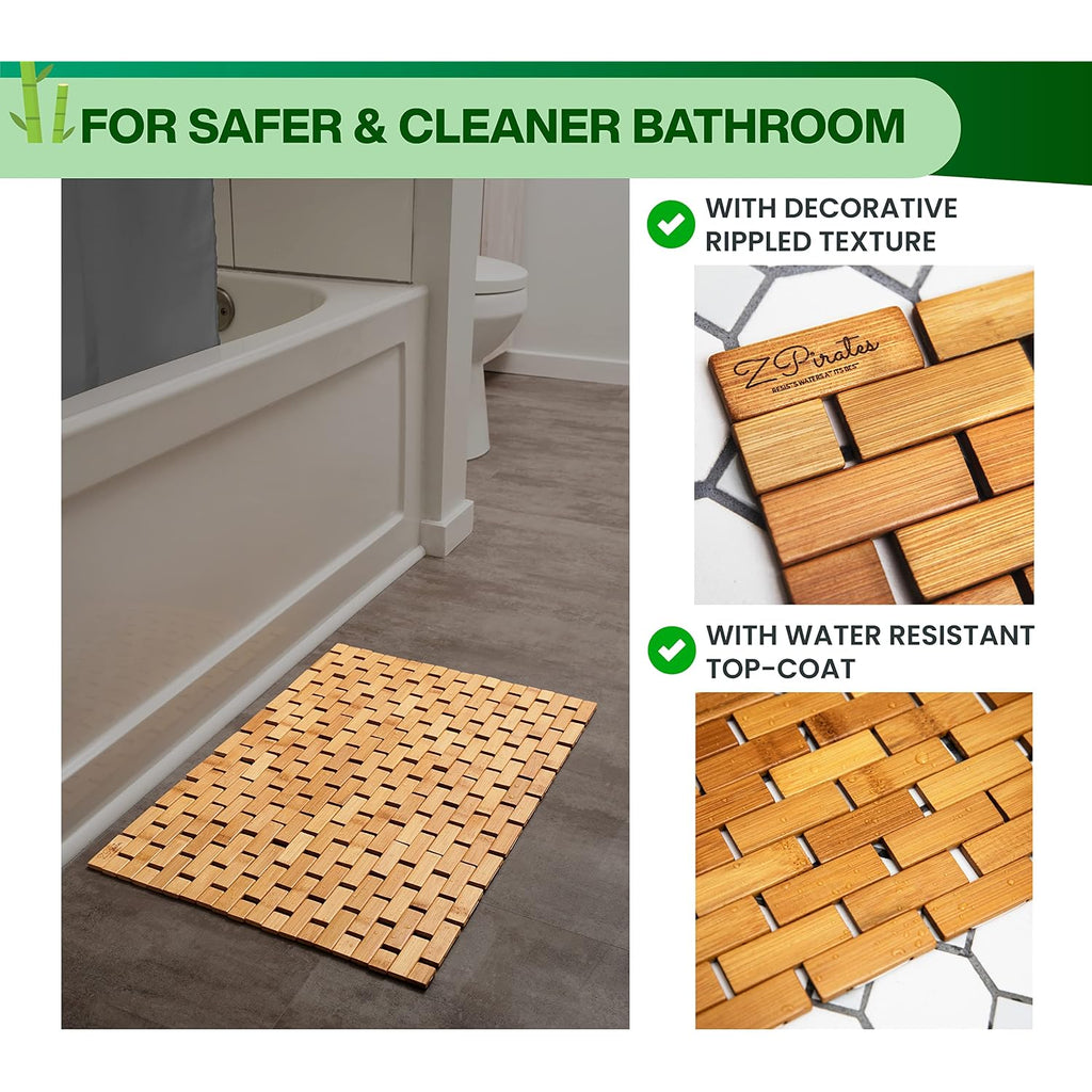 Bamboo Bath Mat - Foldable Wooden Bathmat, 24 X 16 Inches | Accessories For Bathroom Sauna Spa Tub Step And Floor - 24 X 16 X 0.4 Inches [Lxwxh] - Modern Farmhouse Decor Design