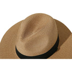 Lanzom Women Wide Brim Straw Panama Roll up Hat Fedora Beach Sun Hat UPF50+