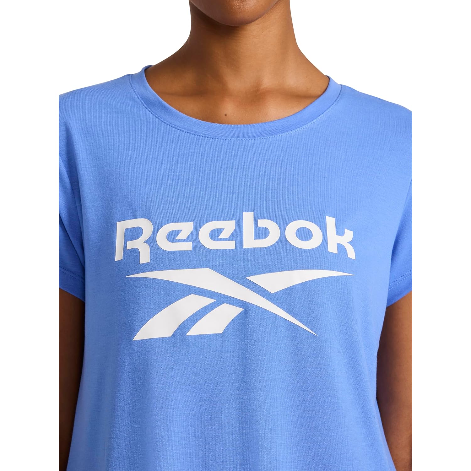 Reebok Women's Crewneck T-Shirt, Standard Fit, Lightweight Stretch Poly Soft Jersey Fab Ultramarine