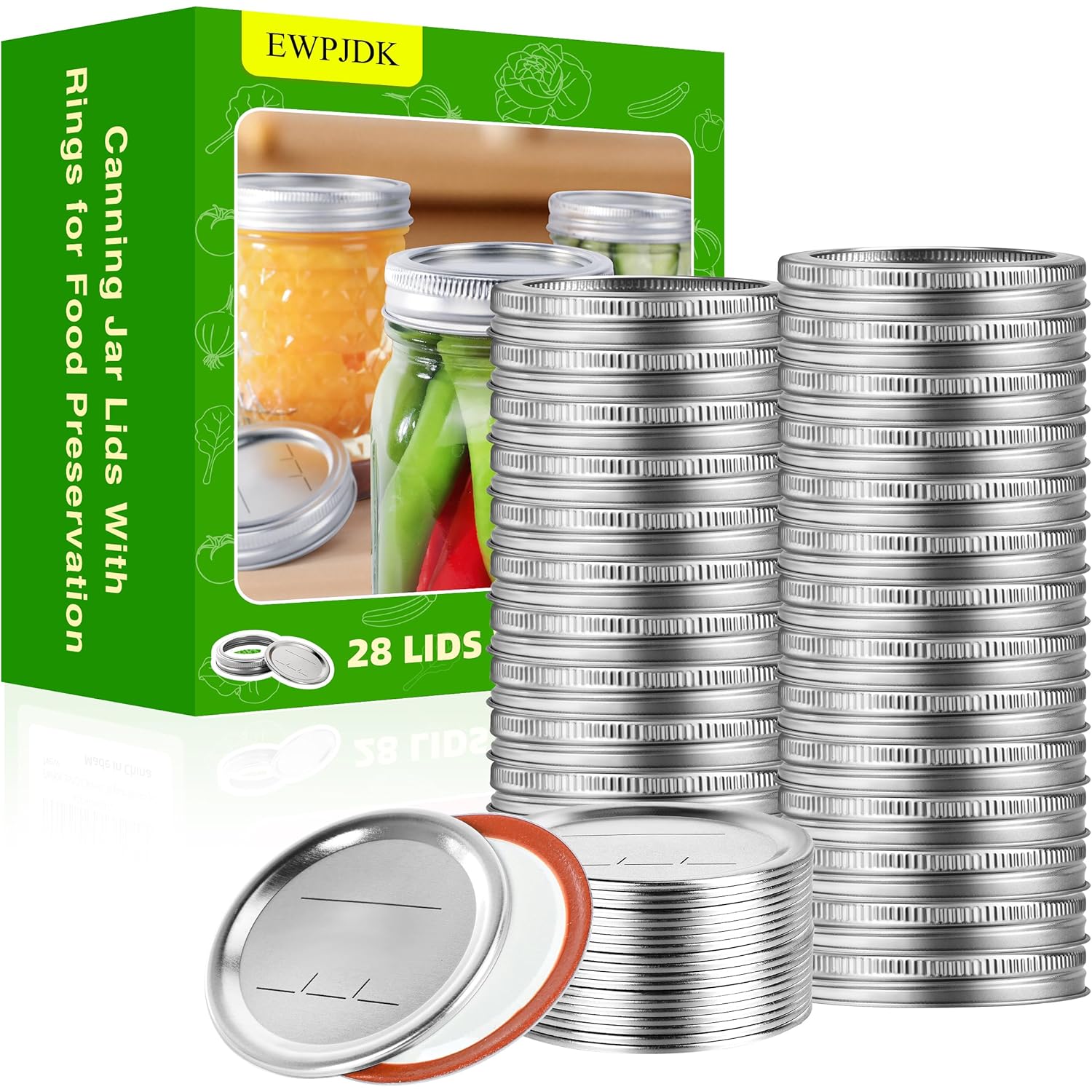 EWPJDK 56PCS Canning Lids with Rings For Mason Regular Mouth, Jars Lids With Rings/Bands Mason Jars For Canning Food Fruits DIY Food Grade Material(70mm, 28Lids + 28Rings for Regular Mouth Jar)