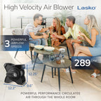 Lasko High Velocity Portable Utility Fan - Adjustable Air Mover Blower Fan For Bedroom, Office Desk, Garage, And Home - With 2 Outlets 120V - 3 Speeds - U12104 - 12" Tall - Black