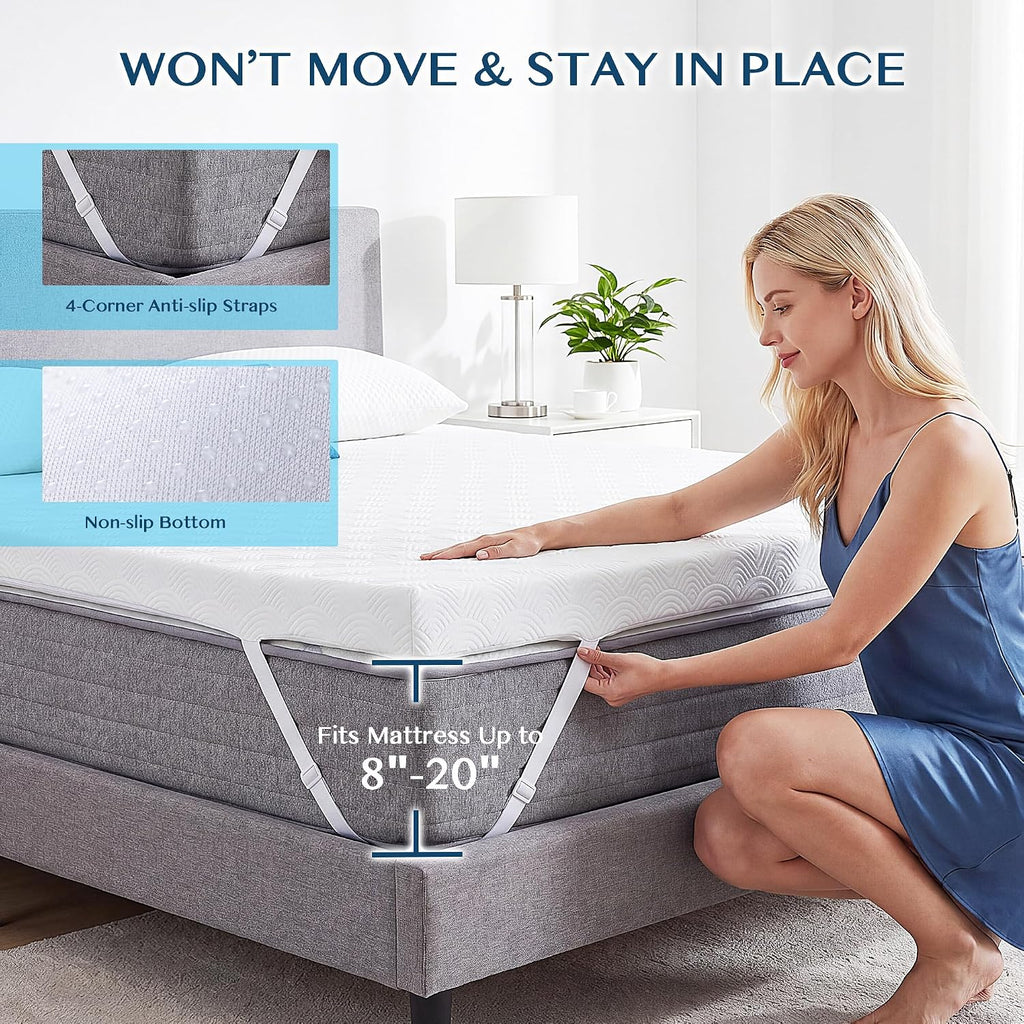 Masvis 3 Inch Queen Memory Foam Mattress Topper, Ventilated Gel Mattress Topper For Back Pain Relief, Certipur-Us Certified, Removable Washable Cover, Wave Pattern Bed Topper,White