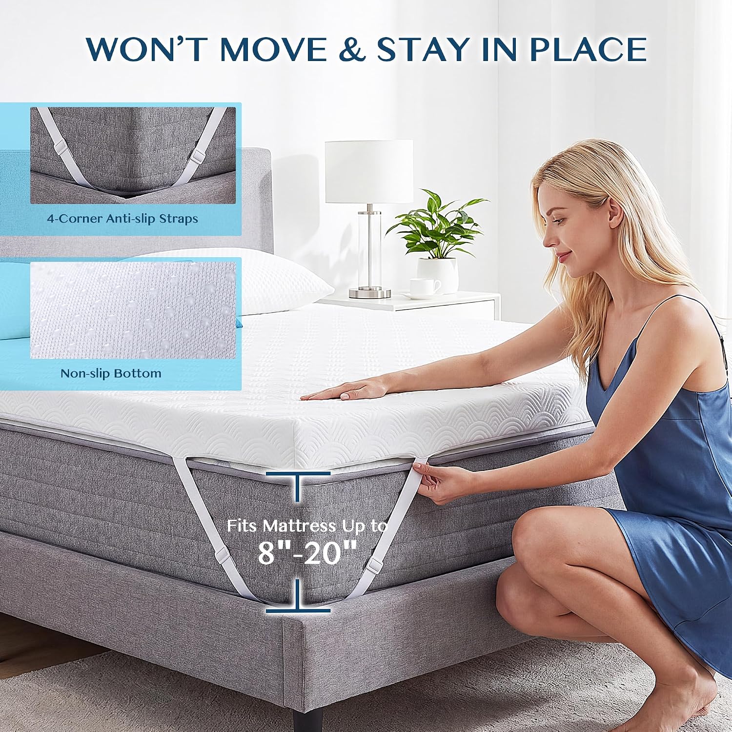 Masvis 3 Inch Queen Memory Foam Mattress Topper, Ventilated Gel Mattress Topper For Back Pain Relief, Certipur-Us Certified, Removable Washable Cover, Wave Pattern Bed Topper,White