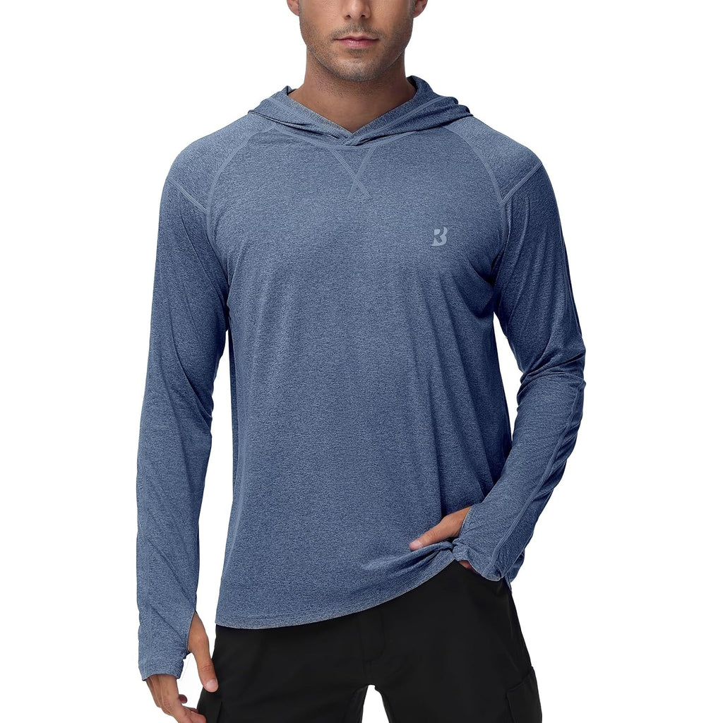 Roadbox Mens Upf 50+ Fishing Shirts, Long Sleeve Uv Sun Hoodie, Hiking Running Swim Athletic Workout Shirt