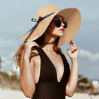 Double Couple Womens Straw Hat Wide Brim Floppy Beach Sun Hat for Women UPF 50+ Adjustable Strap Vacation