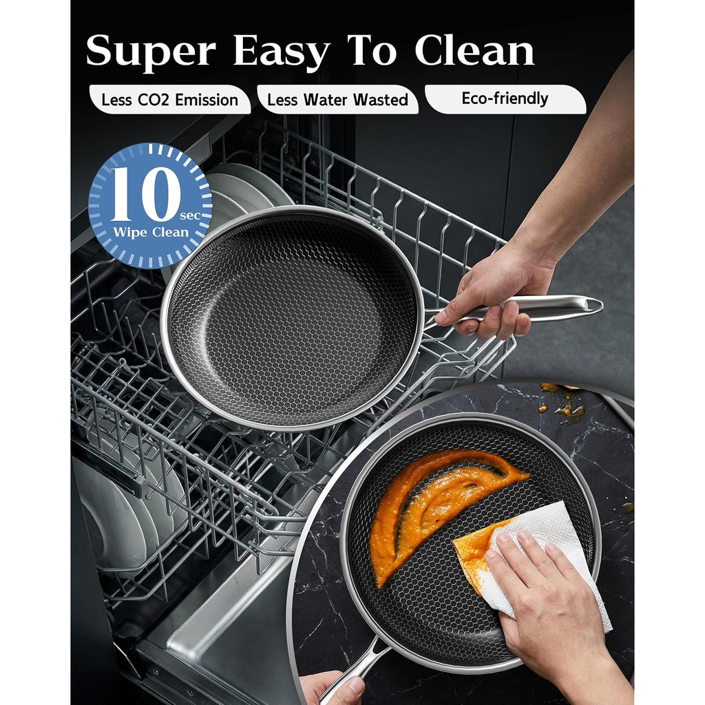 Nonstick Frying Pan with Lid 7-Inch, Durable Stainless Steel Skillet, Induction Cooktop Compatible, PFOA-Free Scratch-Proof, Dishwasher & Oven Safe, Stay-Cool Handle, Silver Kitchen Cookware