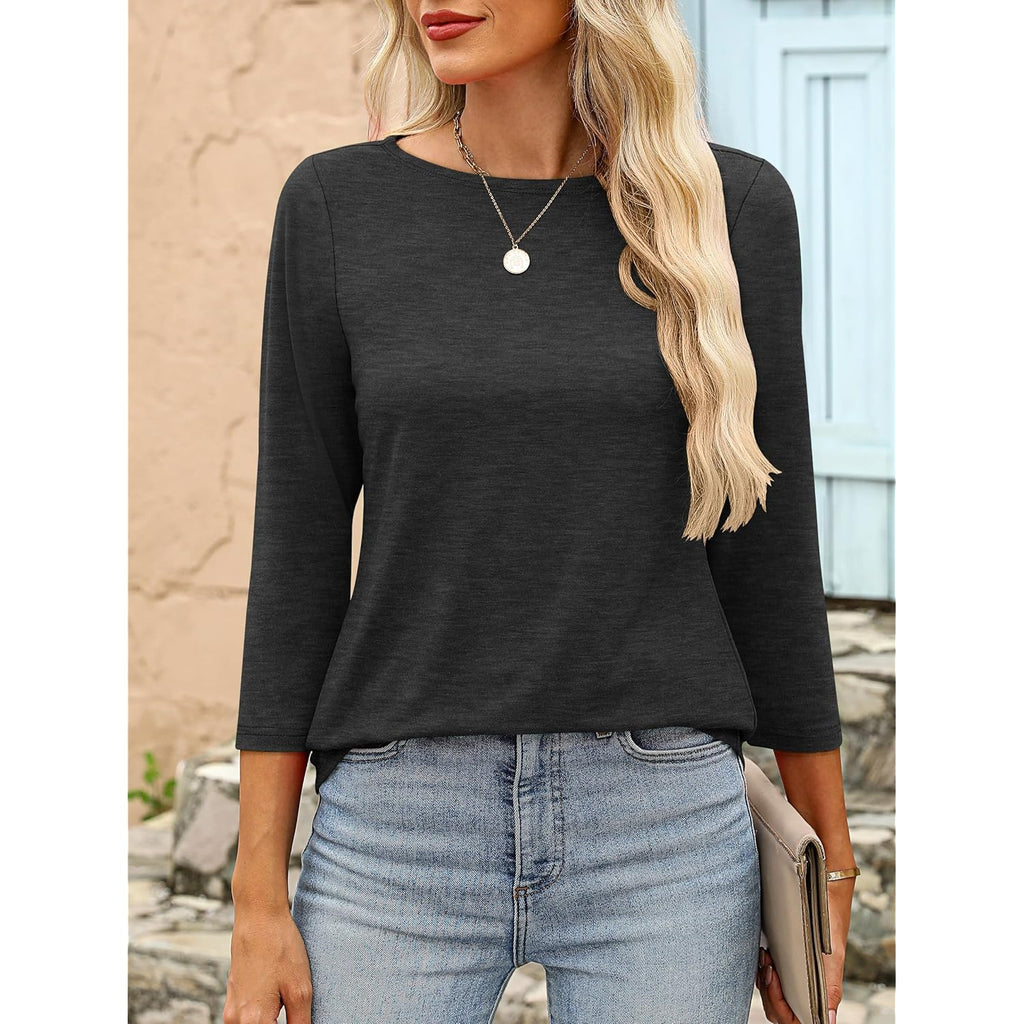 Women 3/4 Length Sleeve Tops 2026 Summer Tshirts Boat Neck Tunic Shirt Basic Tee Blouse Fall Travel Outfits Clothes