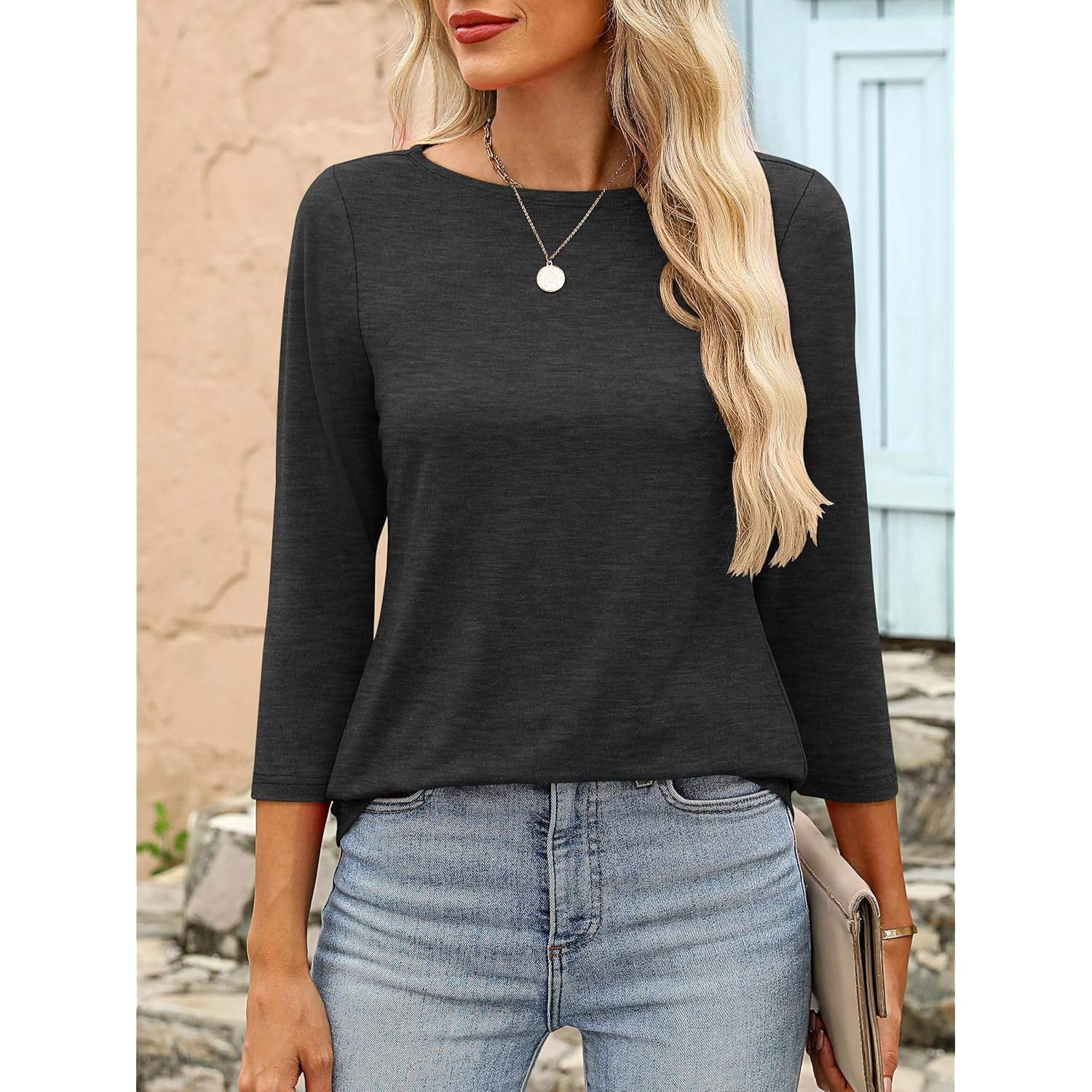 Women 3/4 Length Sleeve Tops 2026 Summer Tshirts Boat Neck Tunic Shirt Basic Tee Blouse Fall Travel Outfits Clothes
