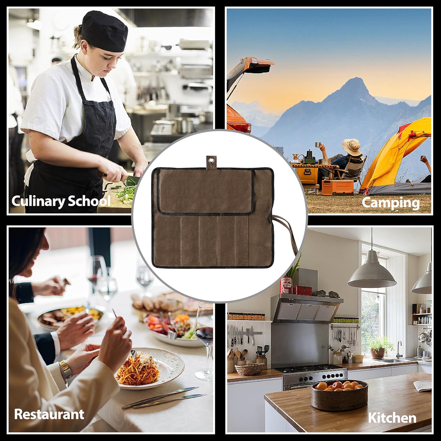 Vruifa Chef’S Knife Roll Bag, Portable Canvas Cases, Chef Bag With 5 Slots Pockets Can Hold Kitchen Knife Tools Up To 15 Inch