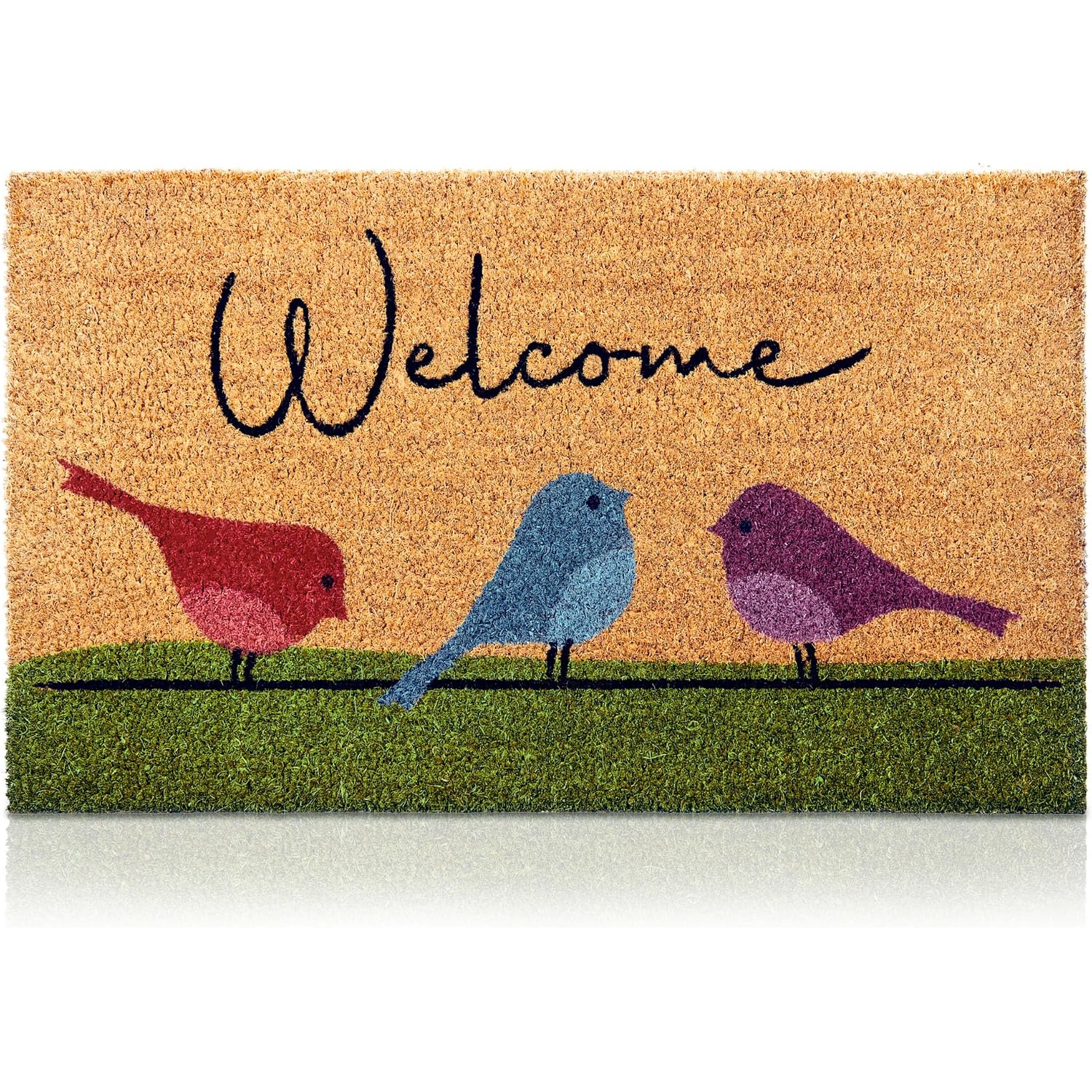 Coir Welcome Mat, Non-Slip, Colorful Birds, 17 X 29 In | Traps Dirt And Mud, Anti-Shedding, Durable Pvc Backing, 100% Natural Coir, Indoor And Outdoor Entryway, Easy To Clean