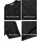 Coofandy Men'S Knit Shirts Short Sleeve Button Down Polo Shirt Fashion Casual Summer Beach Shirts