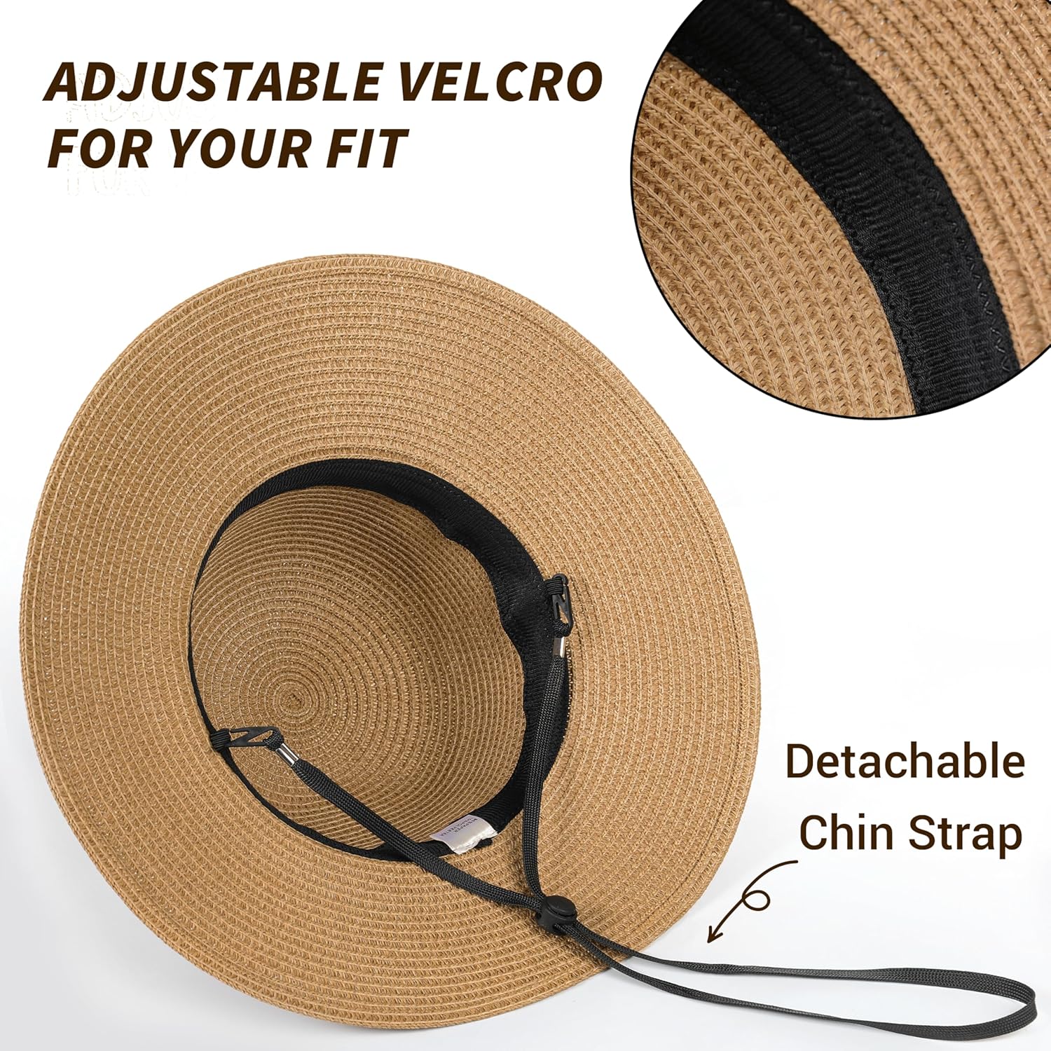 Womens Beach Sun Straw Hat - UV Protection UPF 50+ Sun Hats for Women with Wide Brim, Straw Beach Hat for Women