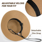 Womens Beach Sun Straw Hat - UV Protection UPF 50+ Sun Hats for Women with Wide Brim, Straw Beach Hat for Women