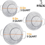 3 Pack 18/8 Stainless Steel Colander Sieves(5-Quart, 4-Quart And 3-Quart), Mesh Strainer Net Baskets With Handles & Resting Base For Strain, Drain, Rinse Or Steam