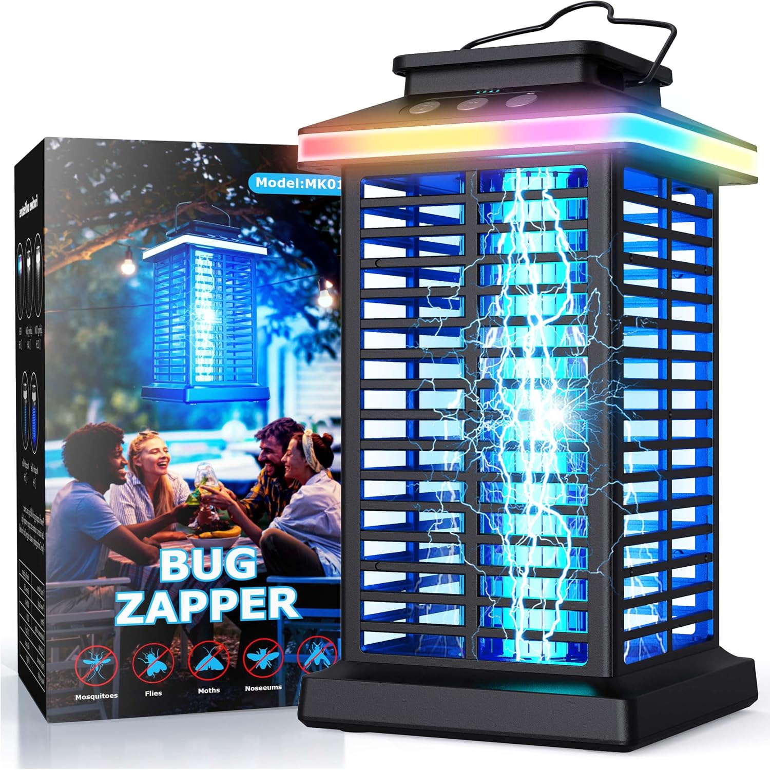 Bug Zapper Outdoor, 2026 Upgraded 3 In 1 Rechargeable Bug Zapper With 5000Mah Battery & Led Night Light, 4000V Cordless Waterproof Mosquito Zapper For Outside,Patio,Backyard,Garden Black