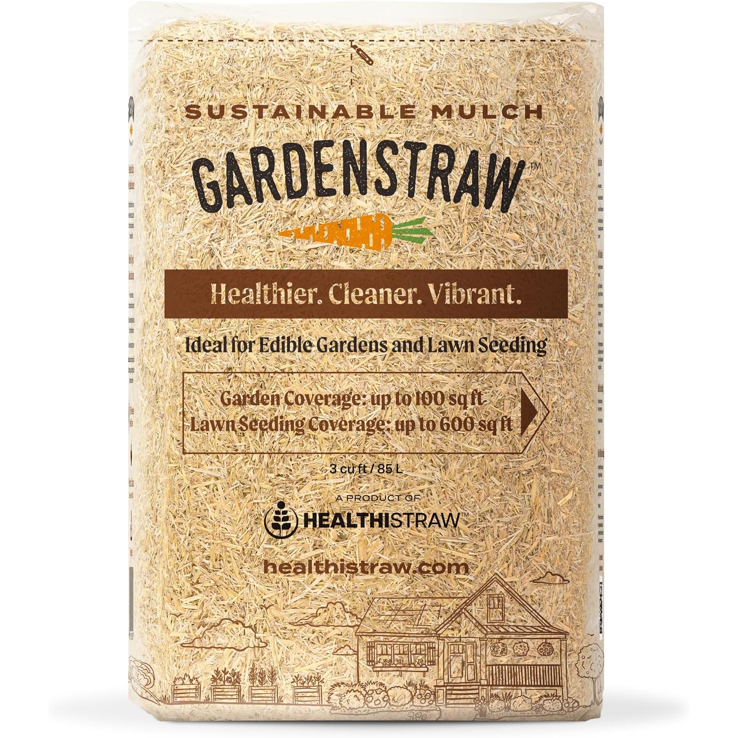 Healthistraw Gardenstraw, 3 Cu Ft (20 Lbs) All-Natural Mulch For Gardens, Vegetables & Lawn Seeding – Water-Conserving Wheat Straw – Thoroughly Cleaned, Sustainable