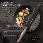 Astercook Knife Set, 6-Piece Kitchen Knife Set With Block, High Carbon Stainless Steel Ultra Sharp Kitchen Knives, Wood Grain Handle, Dishwasher Safe Knife Block Set, Black, Kitchen Utility Knives