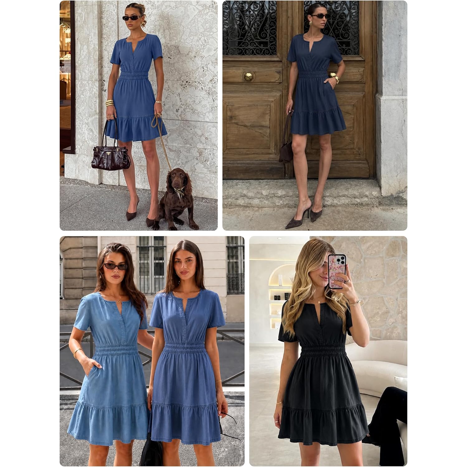 Simplee Womens Summer Denim Dress Casual Short Sleeve Tiered Mini Jean Dresses Western Cowgirl Country Outfits With Pockets