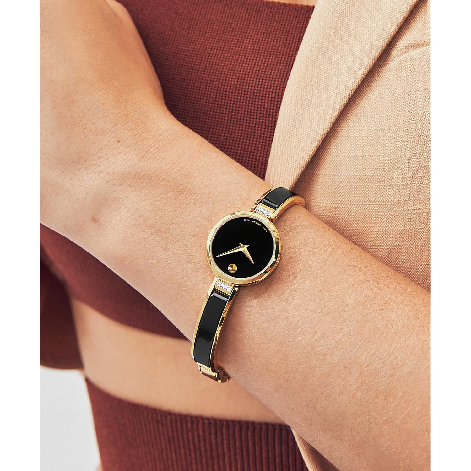 Movado Moda Women'S Watch - Swiss Quartz 2H Movement, Plated Stainless Steel, Adjustable Bangle - 3 Atm Water Resistance - Luxury Fashion Timepiece For Her - 24Mm