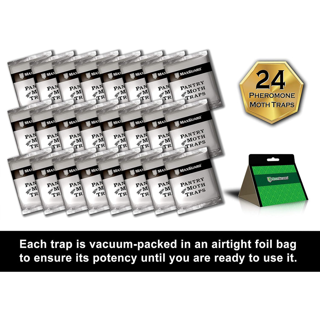 Maxguard Pantry Moth Traps (24 Pack) With Extra Strength Pheromones | Non-Toxic Sticky Glue Trap For Food And Cupboard Moths In Your Kitchen | Trap And Kill Seed Grain Flour Meal Moths Pests |