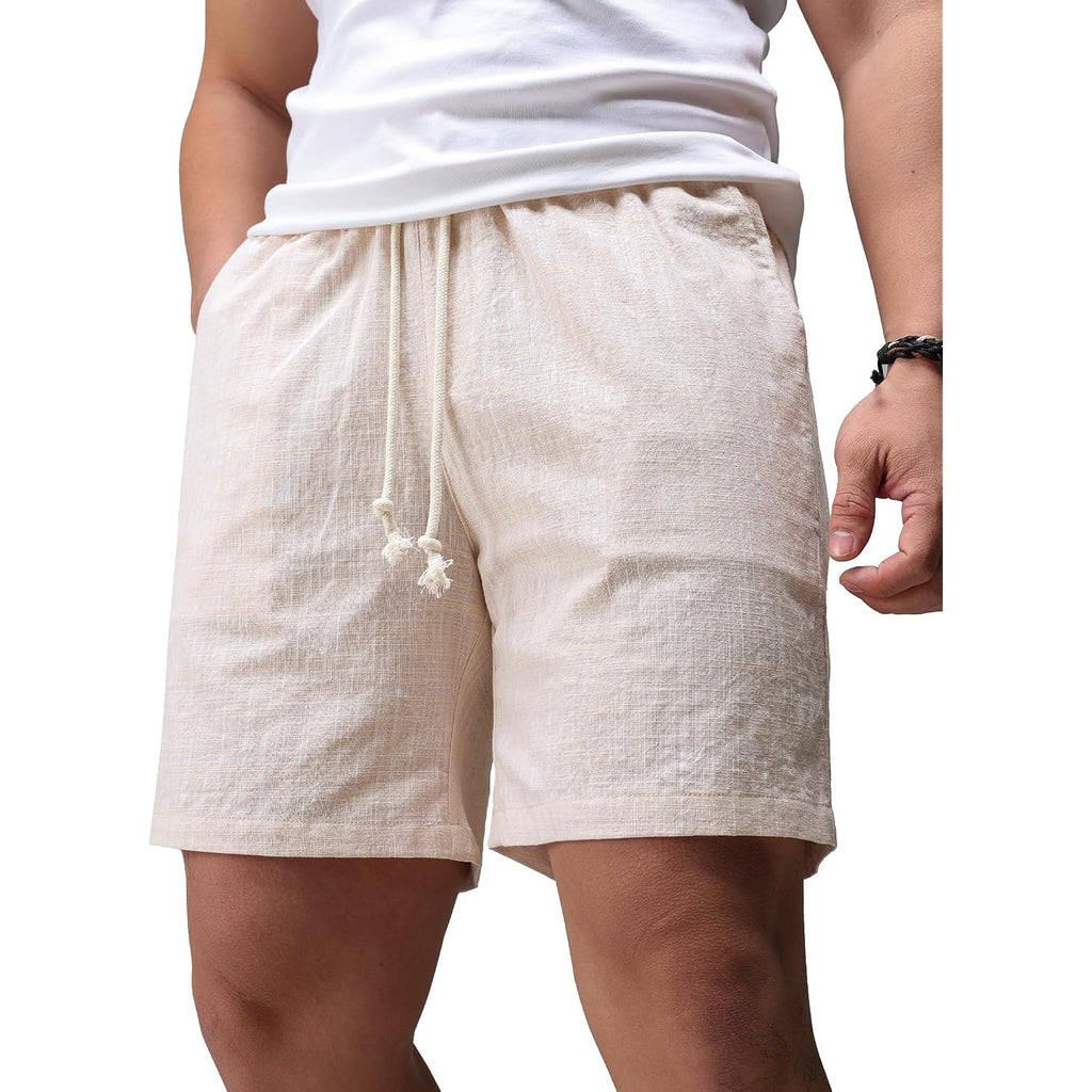 Jotook Mens Casual Chambray Shorts 7 Inch Elastic Waist Drawstring Shorts Lightweight Cotton Summer Beach Short