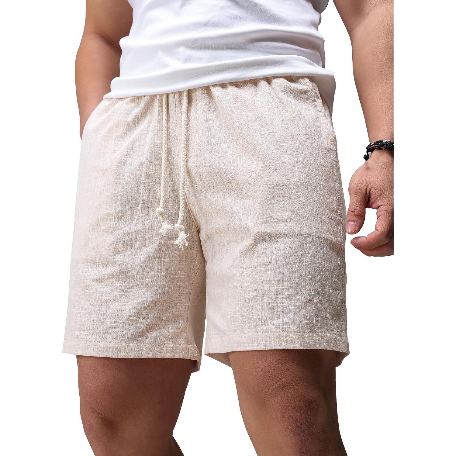 Jotook Mens Casual Chambray Shorts 7 Inch Elastic Waist Drawstring Shorts Lightweight Cotton Summer Beach Short