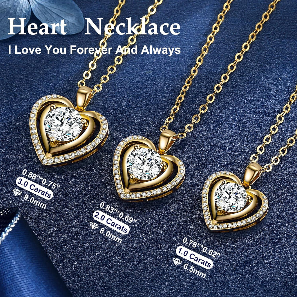 Heart Pendant Gold Necklace for Women Moissanite Lab-Created Gem I Love You Wedding Anniversary Birthday Christmas Valentine Engagements Mothers Day Jewelry for Wife Her Girlfriend Mom Daughter