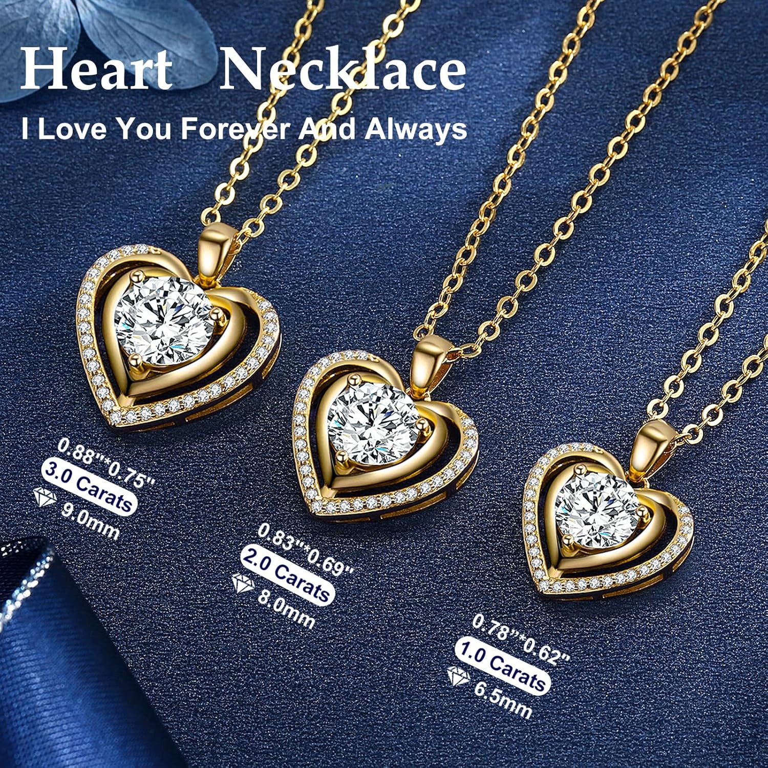 Heart Pendant Gold Necklace for Women Moissanite Lab-Created Gem I Love You Wedding Anniversary Birthday Christmas Valentine Engagements Mothers Day Jewelry for Wife Her Girlfriend Mom Daughter