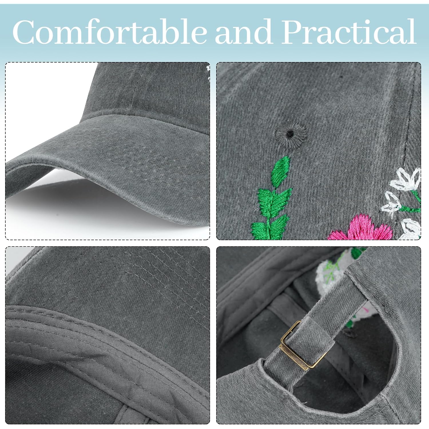 HOVEOX Flower Baseball Cap Embroidered Hat Baseball Cap Women's Hats Trendy Embroided Flower Gift for Woman
