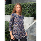 3/4 Length Sleeve Blouse Pleated Tops Tunics for Women Dressy Shirt Business Casual