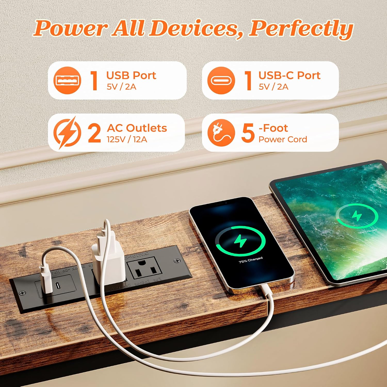 Superjare 102 Inch Sofa Table With 2 Power Outlets And Usb-C Ports, 5.9 Inch Narrow Console Table With Storage, Extra-Long, For Entryway Hallway Couch Behind Sofa, Small Spaces, Rustic Brown