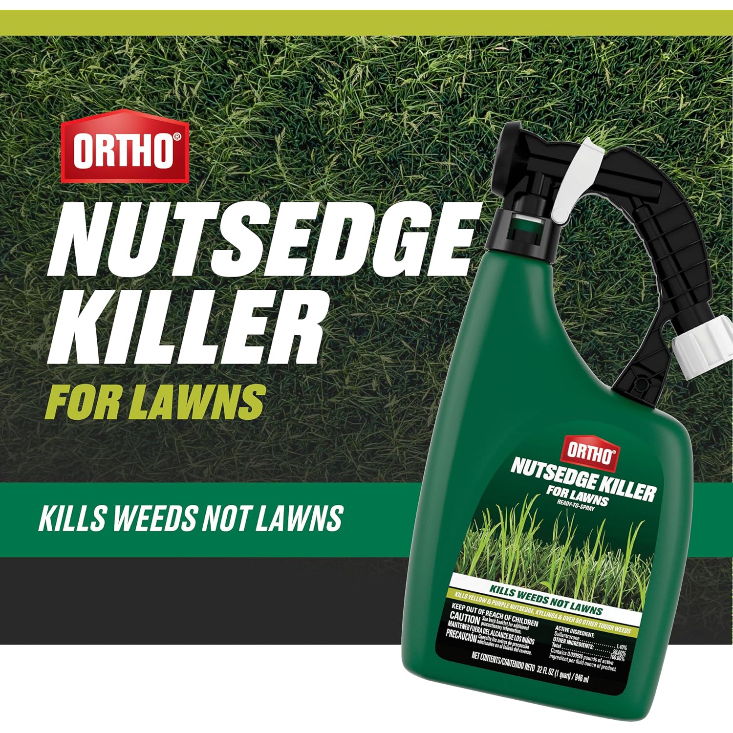Ortho Nutsedge Killer For Lawns Ready-To-Spray1, 32 Fl. Oz. | Weed Killer Spray, Controls Over 50 Listed Weeds, For Use On Northern And Southern Turf Grasses