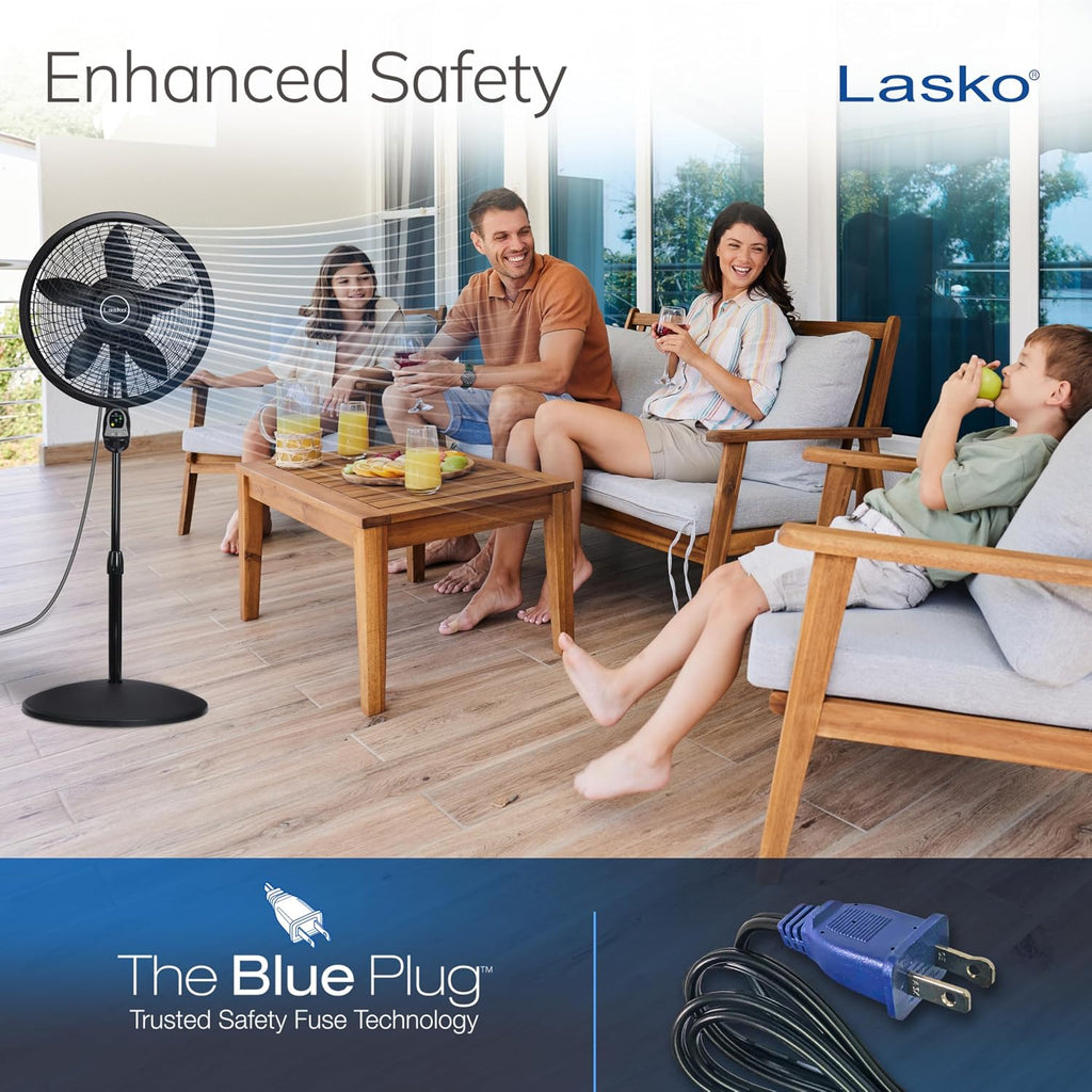 Lasko Oscillating Cyclone Pedestal Fan With Remote Control - Cooling Standing Fan For Bedroom, Living Room, And Home Office - Adjustable Height - 3 Quiet Speeds - 1843 - 18" Blade Diameter - Black