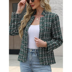 Elleven Womens' Tweed Open Front Blazer Long Sleeve Jacket Notch Collar Fully Lined Casual Business Work Office Coat