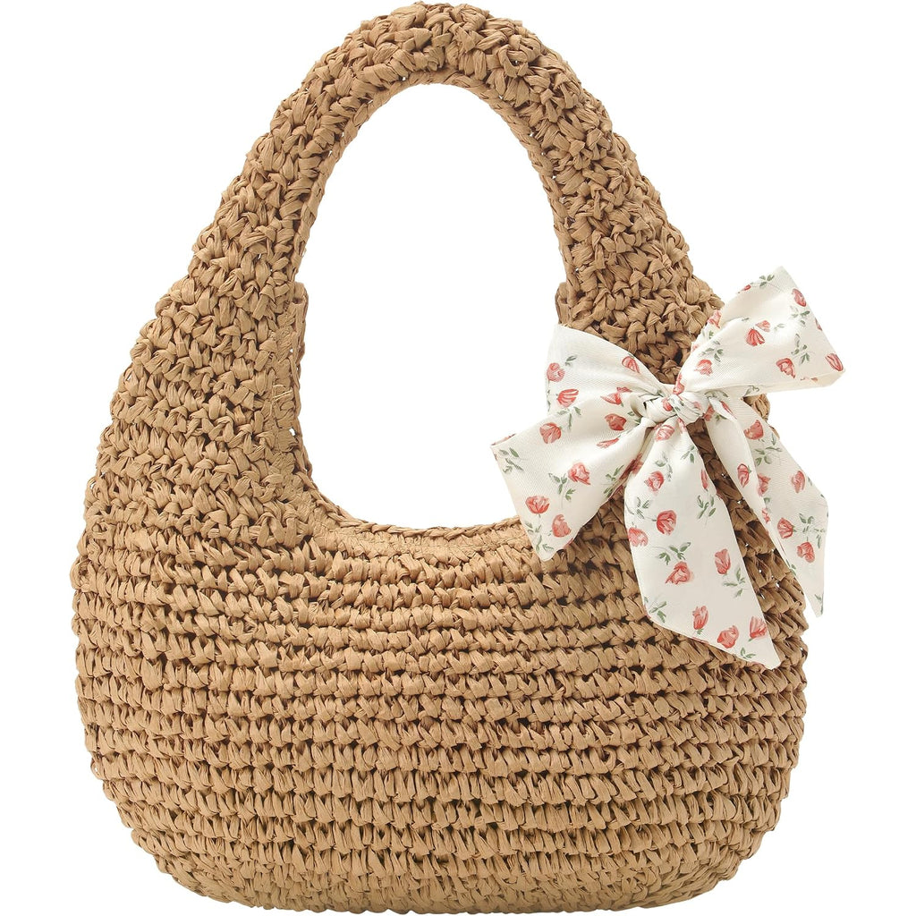 Fauson Beach Bags For Women - Handmade Straw Clutch Purses For Women Handbag Zip Closure Tote Bag Lightweight
