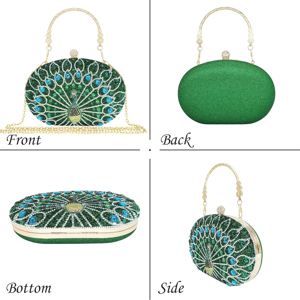 MAIRLOM Women's Evening Bags Sparkly Rhinestone Clutch Purses Luxury Diamond Peacock Handbag for Wedding Party Formal